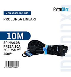 Prolunga Lineare Spina/Presa 10A 3x1.0mm² - 10m NeraExtrastar