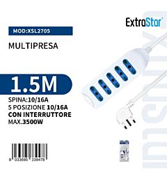 Multipresa 5 Posizioni 10/16A Bipasso Spina 10A - 1,5mExtrastar