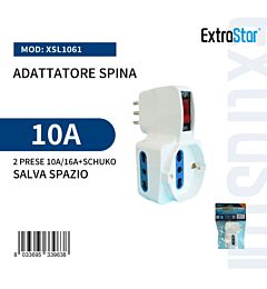 Adattatore Spina 10A - 2 Prese 10A/16A + Schuko Salva SpazioExtrastar