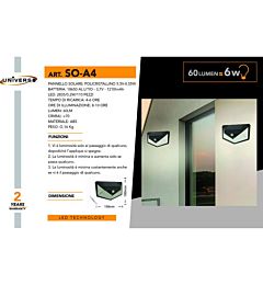 APPLIQUE SOLARE SO-A4 - 6W/6500K FREDDA
