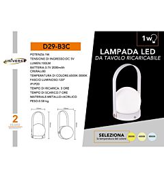 LUME LED RICARICABILE 1W 3000K-6500K