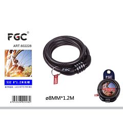 LUCCHETTO PER BICI C/COMB 4CIFRE TY532 8MM*1200MMFgc