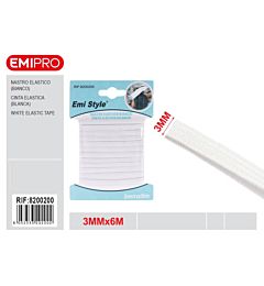 Emi Nastro Elastico Piatto 3mm/6m - Bianco