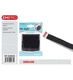 Emi Nastro Elastico Piatto 3mm/6m - Nero