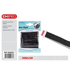 Emi Nastro Elastico Piatto 5mm/5m - Nero