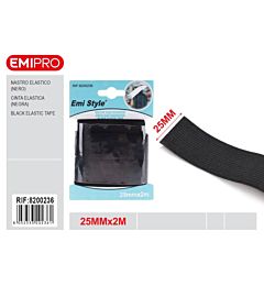 Emi Nastro Elastico Piatto 25mm/2m - Nero