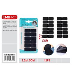EMI Velcro con Adesivo Nero 2,5x1,5cm - 12pz