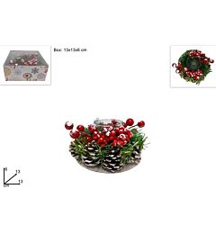 PORTACANDELA DECORATO CON BACCHE CON PIGNE 23GER121Due Esse