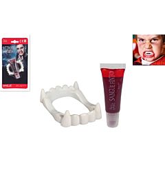 Set Trucco Halloween - Denti Dracula + Sangue Finto
