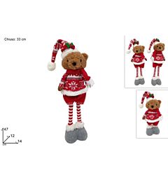 ORSO ESTENSIBILE 33/47 CM C/VESTITO LANA ROSSO/BIANCO 2ASS Y