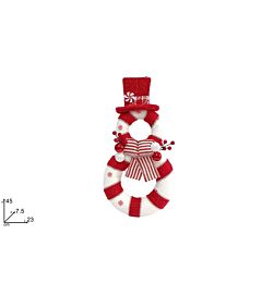DIETROPORTA PUPAZZO DI NEVE DECORATO 45CM ROSSO BIANCO DH242