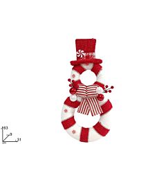 DIETROPORTA PUPAZZO DI NEVE DECORATO 63CM ROSSO BIANCO DH242