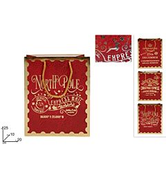 BUSTA REGALO ROSSA CON SCRITTA NATALIZIA ORO 25 X 20 X 10CMDue Esse