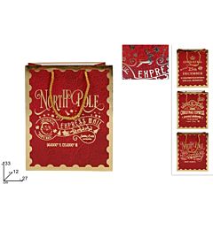 BUSTA REGALO ROSSA CON SCRITTA NATALIZIA ORO 33 X 27 X 12 CMDue Esse
