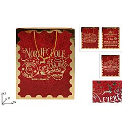 BUSTA REGALO ROSSA CON SCRITTA NATALIZIA ORO 42 X 55 X 11 CM