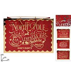 BUSTA REGALO ORIZZONTALE ROSSA CON SCRITTA NATALIZIA ORO 55XDue Esse