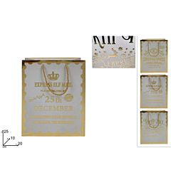 BUSTA REGALO BIANCA CON SCRITTA NATALIZIA ORO 25X20X10CM 3ASDue Esse