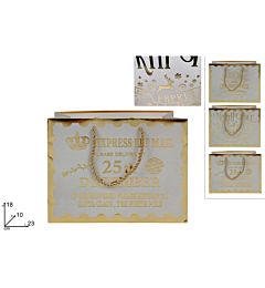 BUSTA REGALO ORIZZONTALE BIANCA SCRITTA NATALIZIA ORO 23X18XDue Esse