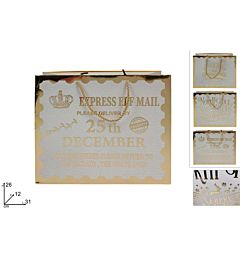 BUSTA REGALO ORIZZONTALE BIANCA SCRITTA NATALIZIA ORO 31X26XDue Esse