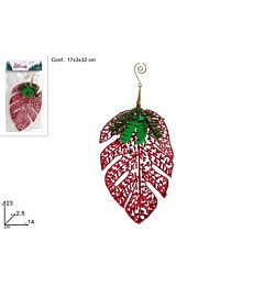 APPENDINO FOGLIA GLITTERATA ROSSA 23CM HJ-25-DUE101/RED