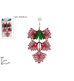 APPENDINO RAMO CON FOGLIE GLITTERATE ROSSE 26CM HJ-25-DUE100