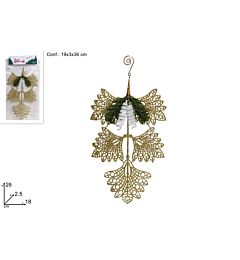APPENDINO RAMO CON FOGLIE GLITTERATE ORO 26CM HJ-25-DUE100/G