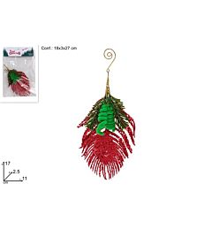 APPENDINO FOGLIA GLITTERATA ROSSA 17CM HJ-25-DUE102/RED