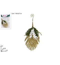 APPENDINO FOGLIA GLITTERATA ORO 17CM HJ-25-DUE102/GOLD
