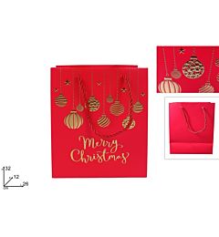 BUSTA REGALO PALLINE NATALIZIE 26X32X12 ROSSO-ORO V7-2504 R/Due Esse
