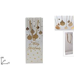 BUSTA REGALO PALLINE NATALIZIE 12X36X9 BIANCO-ORO B7-2501 W/