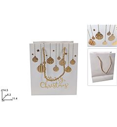 BUSTA REGALO PALLINE NATALIZIE 11,4X14,5X6,2 BIANCO-ORO V7-2Due Esse