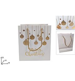 BUSTA REGALO PALLINE NATALIZIE 18X23X10 BIANCO-ORO V7-2503 WDue Esse