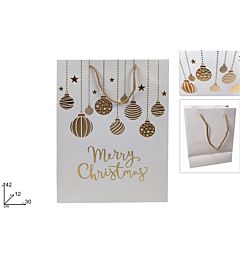 BUSTA REGALO PALLINE NATALIZIE 30X42X12 BIANCO-ORO V7-2505 WDue Esse