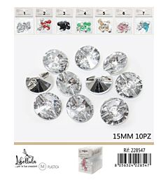 DIAMANTI DECORATIVI CON FORO - COLORI ASSORTITI 15MM - 10PZGev