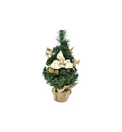 Albero Natale Verde 45cm - Decorato Bianco/Oro