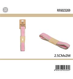 NASTRO DI LINO CON BORDO - ROSA - 2,5CM x 2M