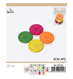 BOTTONI DI LEGNO - COLORI ASSORTITI 4CM - 4PZGev