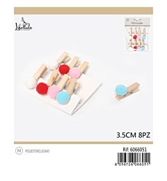 MOLLETTE POM POM DI LEGNO 3,5CM - 8PZGev