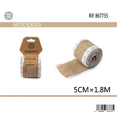 NASTRO DI LINO CON PIZZO - BEIGE & BIANCO 5CM x 1,8MGev