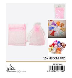 SACCHETTI DI ORGANZA - ROSA 15x20CM - 4PZ
