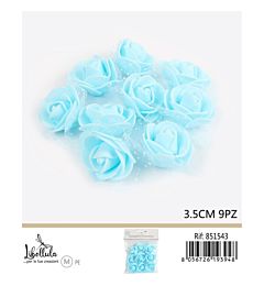 FIORI DECORATIVI CON VELO - AZZURRO 3,5CM - 9PZGev