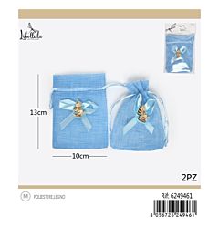 SACCHETTI LINO CON UNICORNO - AZZURRO 10x13CM - 2PZ