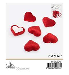 CUORI DECORATIVI IN FLANELLA - ROSSO 2,5CM - 6PZGev