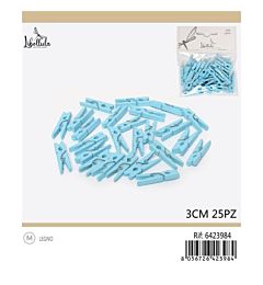 MINI MOLLETTE DI LEGNO - AZZURRO 3CM - 25PZ
