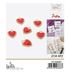 CIONDOLO A CUORE LOVE - ROSSO & ORO 2CM - 6PZGev