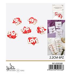 CIONDOLO A CUORE LOVE - ROSSO & BIANCO 2,2CM - 6PZGev