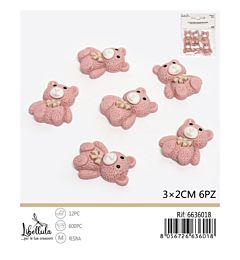 Orsetto Decorativo Teddy 3x2cm - Rosa 6pz
