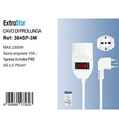 Cavo di Prolunga - Spina 10A 1Presa Schuko con Protezione - 3mExtrastar