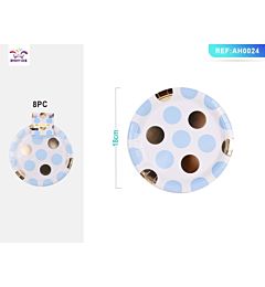 PIATTI MONOUSO A POIS - BIANCO & BLU 18CM - 8PZ