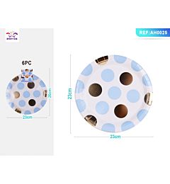 PIATTI MONOUSO A POIS - BIANCO & BLU 23CM - 6PZParty Go